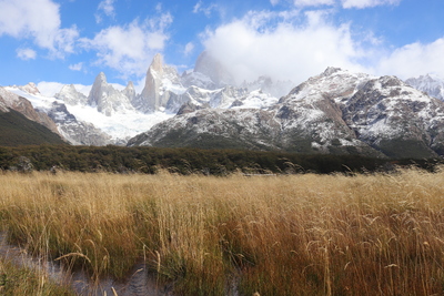Looking up at the Fitz Roy from the plains below