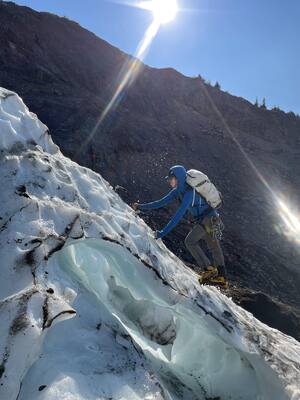 Scrambling around on the ice, practicing movement on steeper terrain